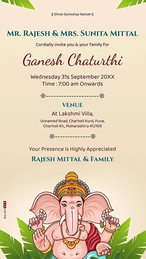 Online editable Ganesh Chaturthi invitation card with Lord Ganpati design